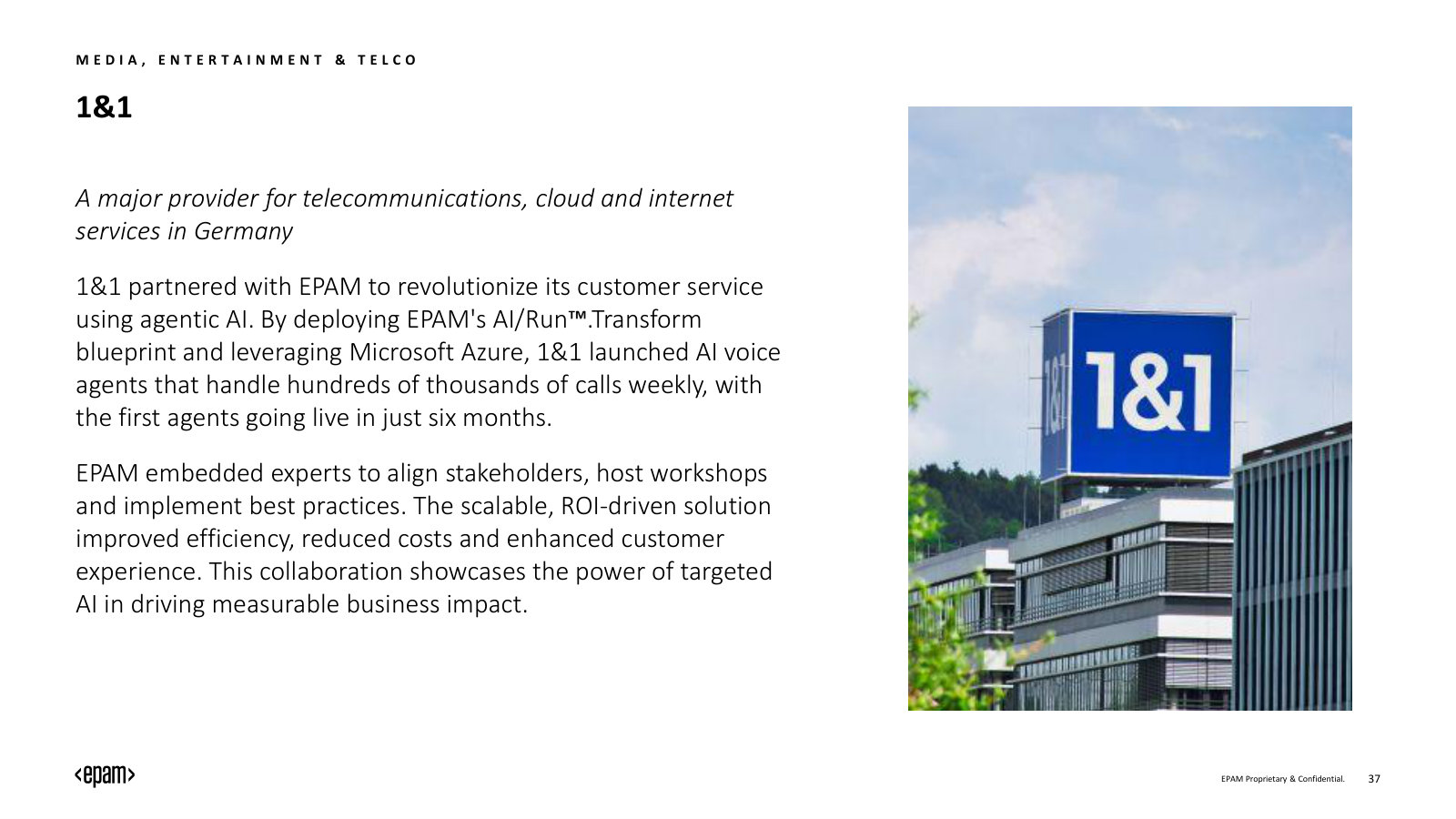 Client case — 1&1: AI voice agents handling hundreds of thousands of calls a week, live in six months using AI/Run.Transform.
